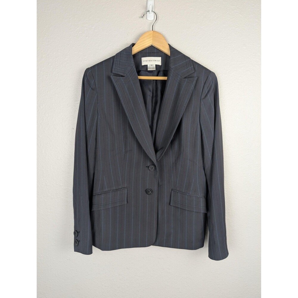 Jones‎ New York Suit Blazer Womens 10 Gray Pinstripe Jacket Work Office Career